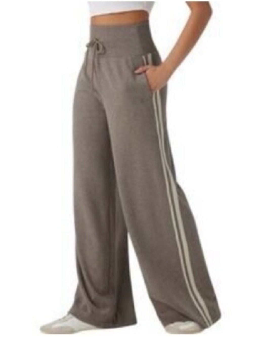 HALARA Ribbed Wide-Leg Lounge Pants in Taupe